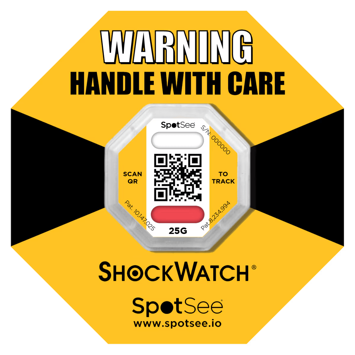 ShockWatch 2 QR - 25G (Amarelo) — indicador de choque com código QR