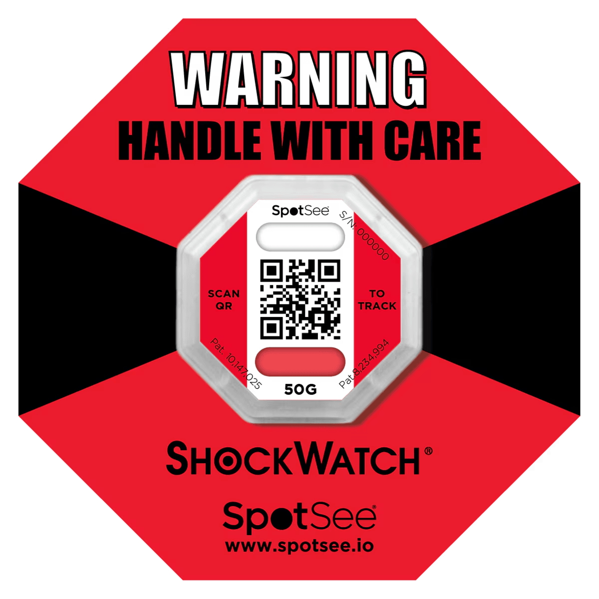 ShockWatch 2 QR - 50G (Vermelho) — indicador de choque com código QR
