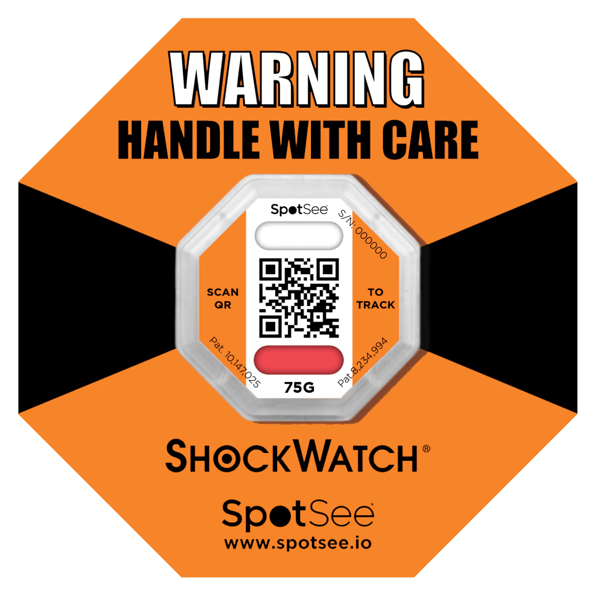 ShockWatch 2 QR - 75G (Laranja) — indicador de choque com código QR