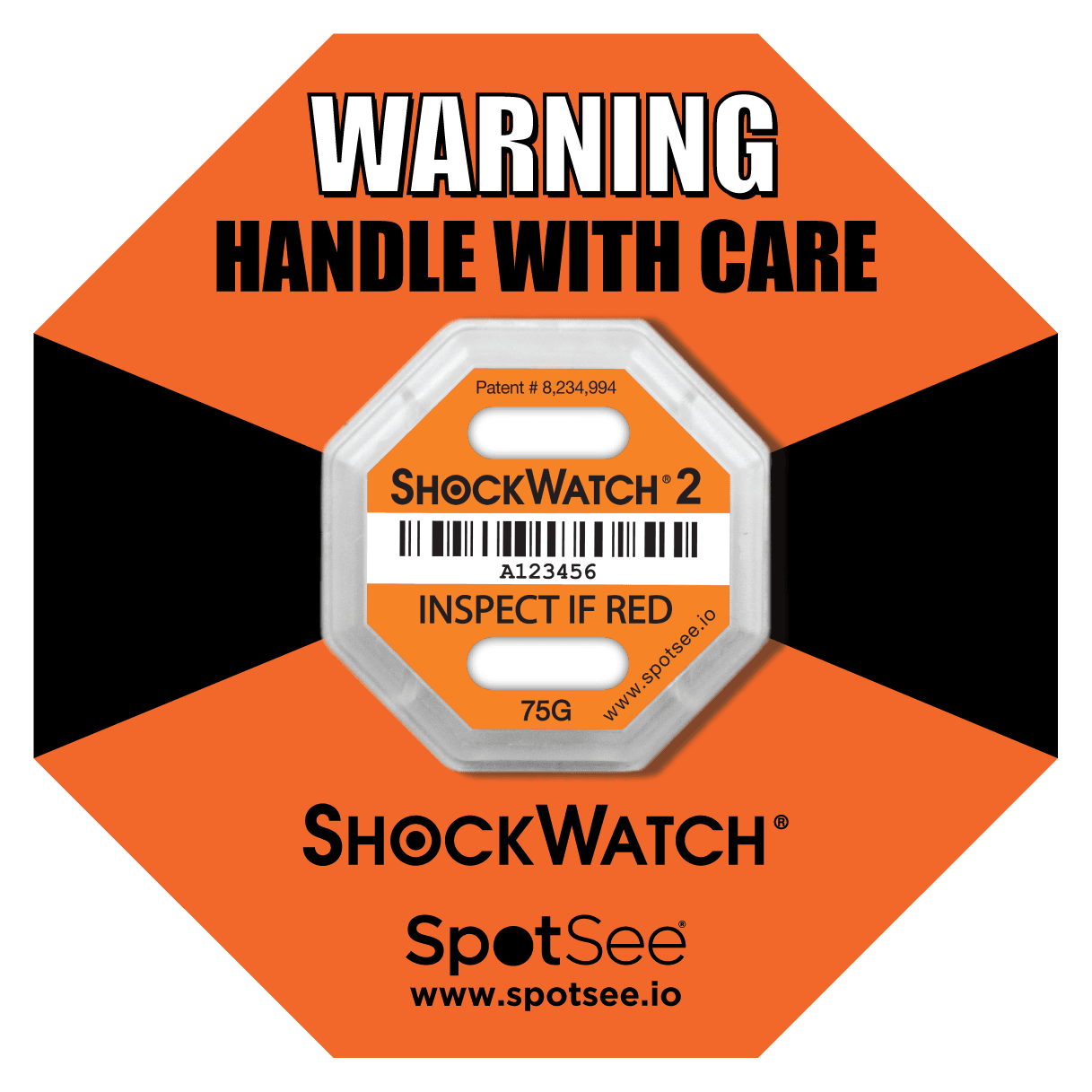 ShockWatch 2 - 75G - Serialized, includes framing label