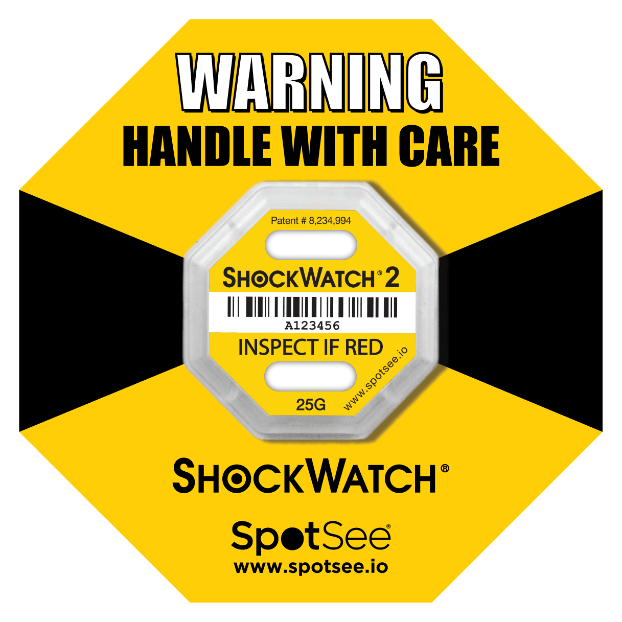 ShockWatch 2 - 25G - Serialized, includes framing label